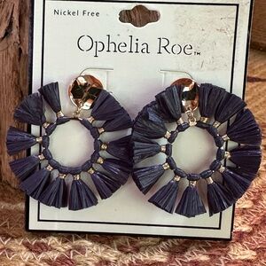 💥 $5 if bundled -  Ophelia Roe Blue / Navy Tassel Earrings with Gold Accents NWT